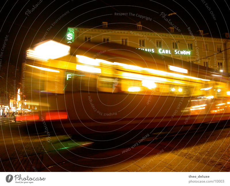 streetcar Dark Night Light Movement In transit Driving Transport Street Railroad Lamp