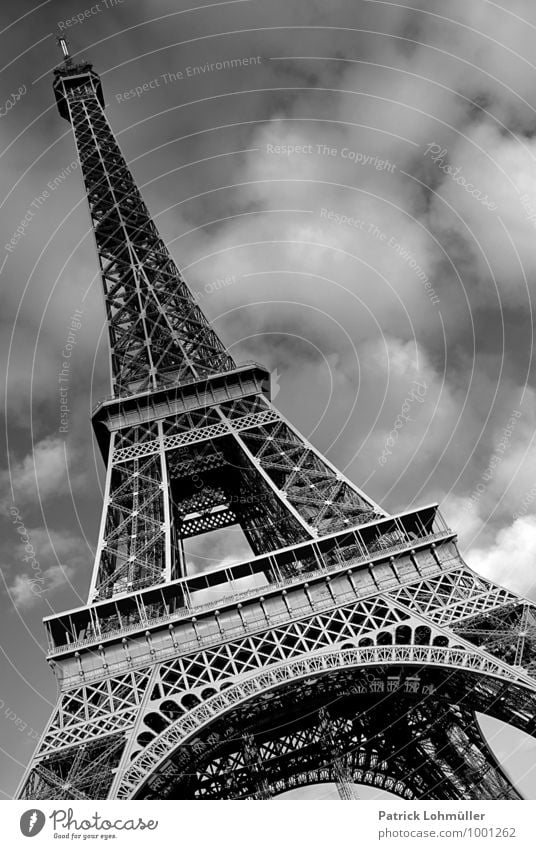 eiffel tower paris Architecture Sky Clouds Beautiful weather Paris France Europe Capital city Downtown Deserted Manmade structures Tourist Attraction Landmark