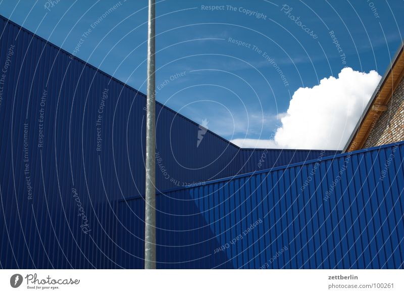 cloud Clouds Summer Wall (building) House (Residential Structure) Corner Corrugated sheet iron Flagpole Shadow Detail Sky angled Building Storage warehouse