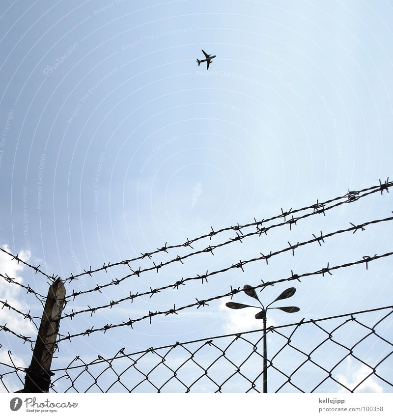 wire mesh fence in the morning Airplane Covers (Construction) Departure Vacation & Travel Safety Exclusion zone G8 Summit Heiligendamm Barrier Barbed wire Fence