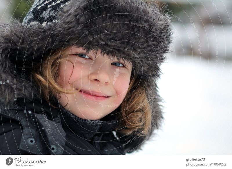 Happy winter child with russian ushanka cap Human being Masculine Child Toddler Boy (child) Infancy Head Hair and hairstyles Face 1 3 - 8 years Winter Snow