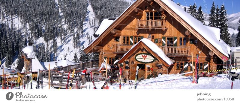 wooden hut Winter Austria Après ski Wood Zillertal Fit together Winter sports Chalet Winter vacation Cold Federal State of Tyrol Europe Hut Snow Alps Skiing