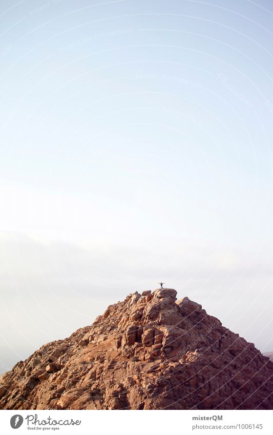 Summit man. Environment Nature Landscape Esthetic Mountain Snowcapped peak Peak cross Stony Fuerteventura Heaven Land Feature Tall Career Mountaineer Success