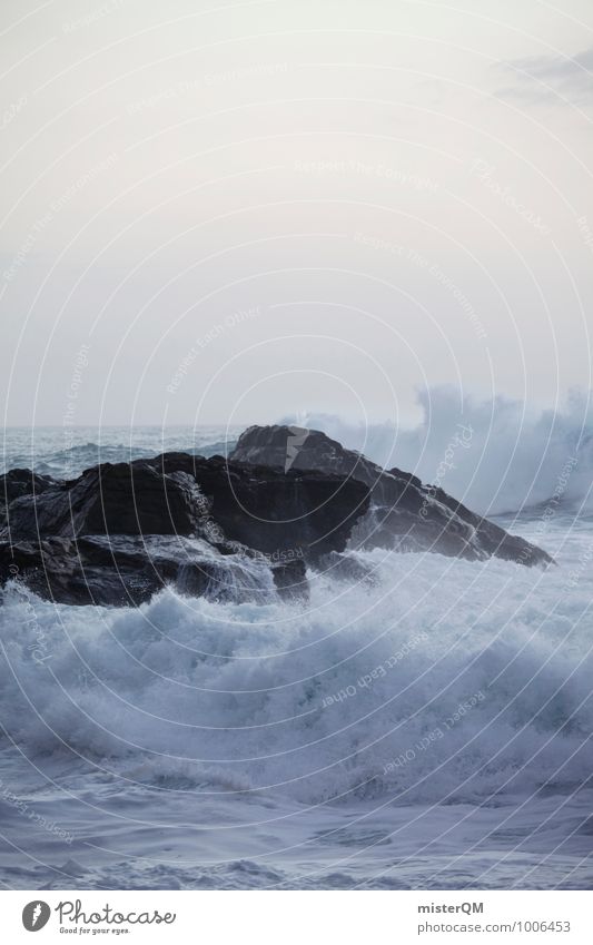 A rock in the surf. Environment Nature Landscape Esthetic Contentment Waves Swell Undulation Wavy line Wellenkuppe Crest of the wave White White crest Surf Rock