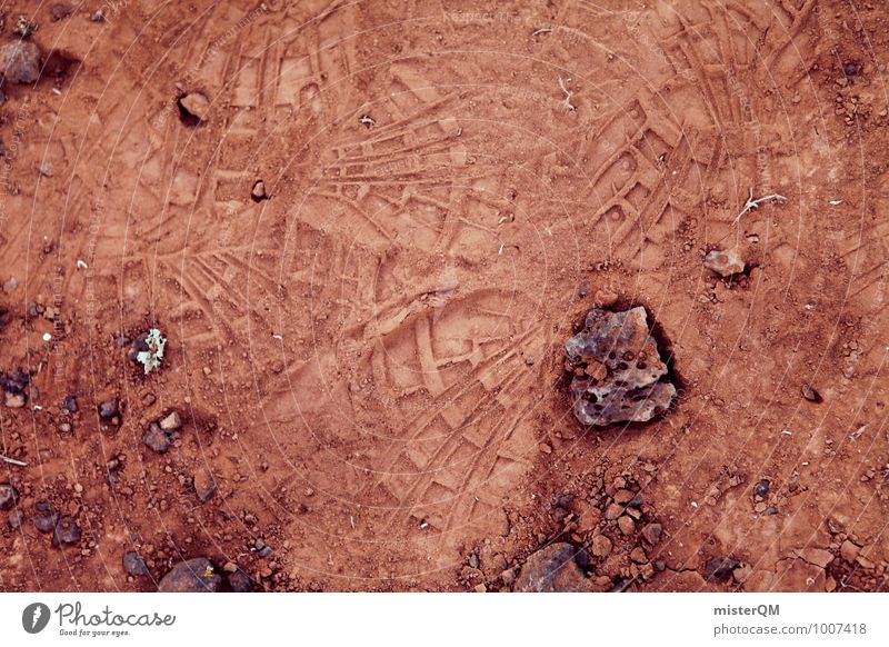 Surface. Environment Nature Landscape Esthetic Floor covering Mars Martian landscape Stone Sand Footprint Human being Red Dust Dirty Volcanic crater Planet