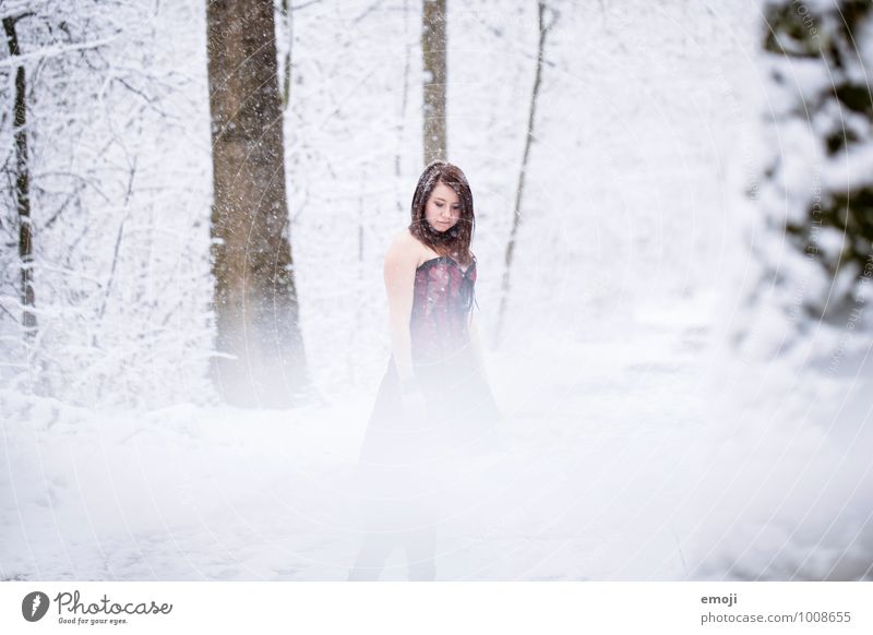 snow Feminine Young woman Youth (Young adults) 1 Human being 18 - 30 years Adults Environment Nature Winter Snow Snowfall Exceptional Cold Colour photo
