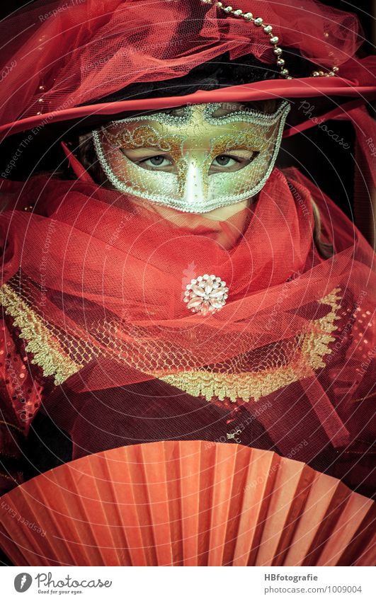 carnival Carnival Human being Feminine Young woman Youth (Young adults) Head 1 Mask Beautiful Red Romance Venice Mysterious Tulle Colour photo Exterior shot Day