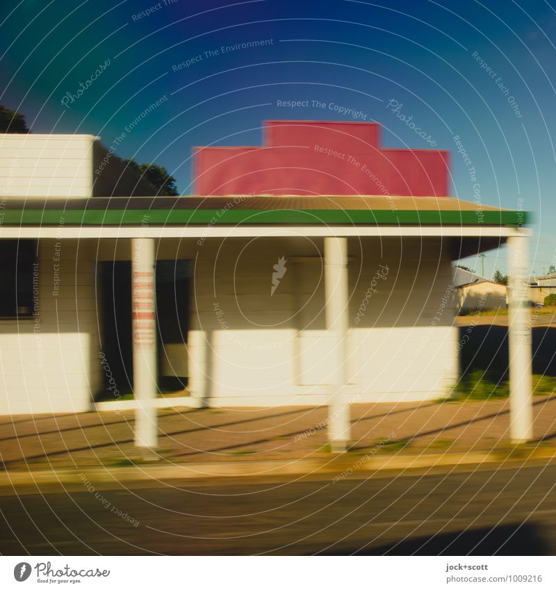 drive past shop Infrastructure Cloudless sky Warmth Outback Queensland Store premises Canopy Street Driving Retro Speed Moody Inspiration Vacation & Travel