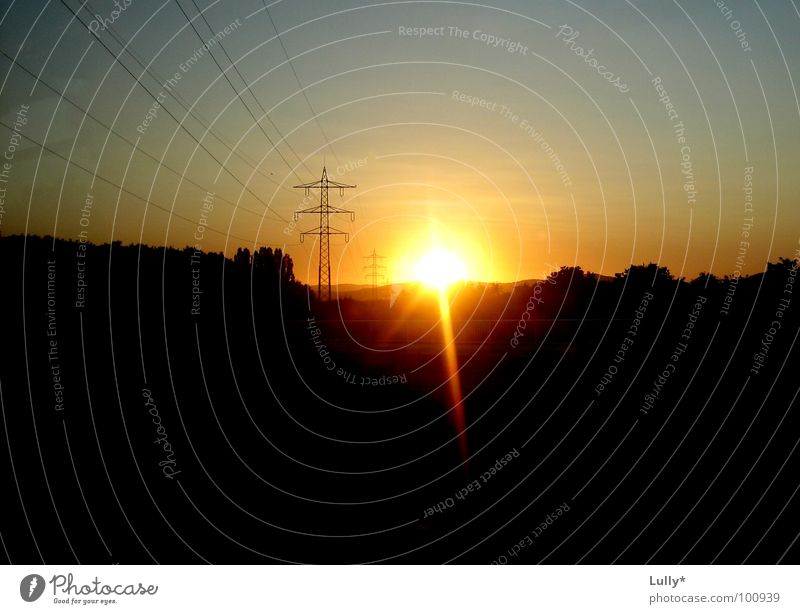 Evening sun in Tuscany Germany Sunset Electricity Electricity pylon Twilight Light Romance Skyline