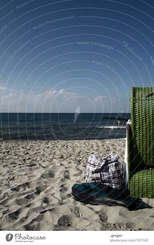 Day at the beach Ocean Beach chair Green Afternoon Relaxation Baltic Sea Water Blue vacation vacation Blanket Swimming & Bathing