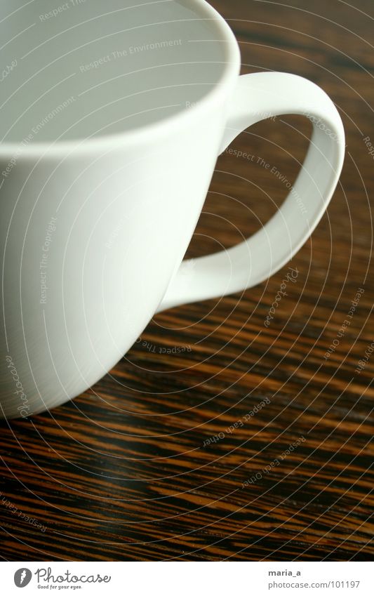 Elegant cup Cup White Brown Wood Table Surface Empty To enjoy Break Relaxation Style Mug Hang up Vista Delicious Household Wood grain Coffee Tea Contrast