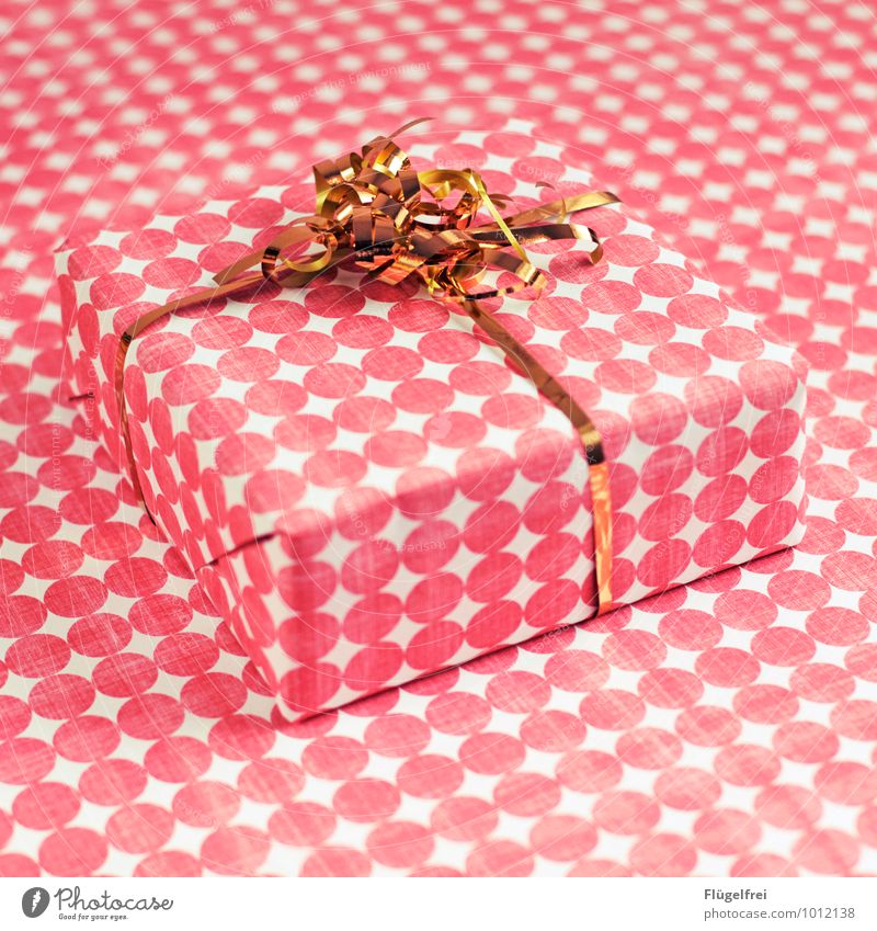 A wrapped gift with ribbon in front of a blurred background - a