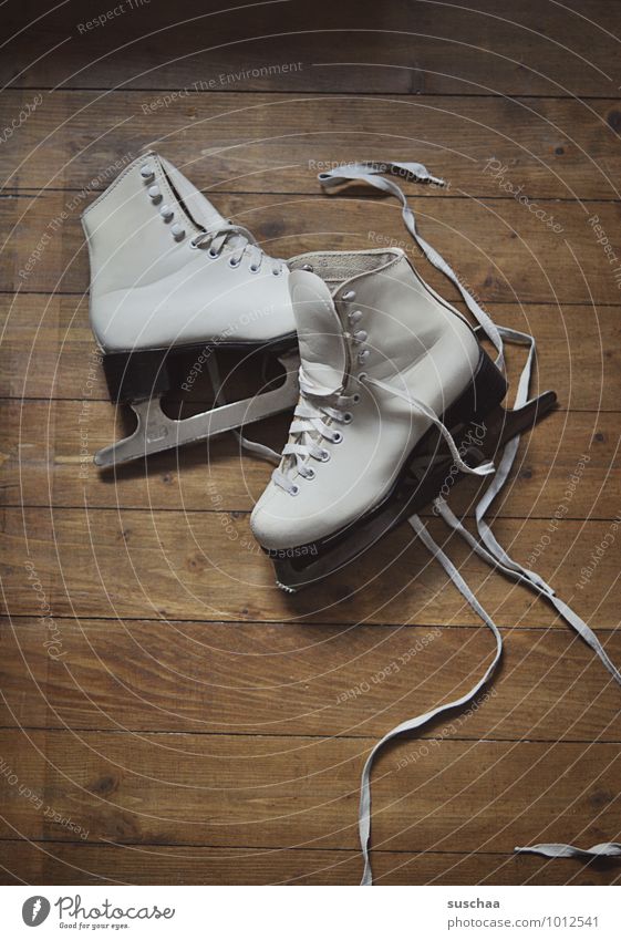 out on the ice ... Leisure and hobbies Sports Winter sports Ice-skating Wood Healthy Figure skating Ice-skates Blade Shoelace Wooden floor Colour photo