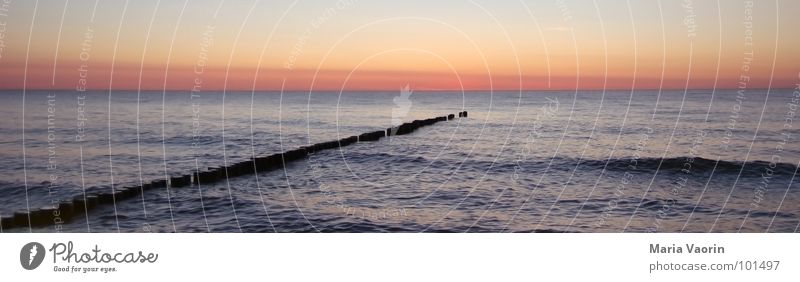 Panoramic Baltic Sea feeling Ocean Lake Waves Footbridge Sunset Evening sun Panorama (View) Low tide Water Wet Vacation & Travel Summer Beach Relaxation