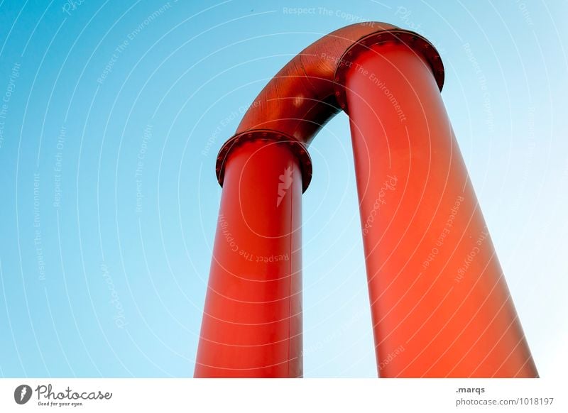 red tube Industry Construction site Cloudless sky Metal Pipe Conduit Simple Large Red Colour Perspective Curved Steel Industrial plant Transmission lines