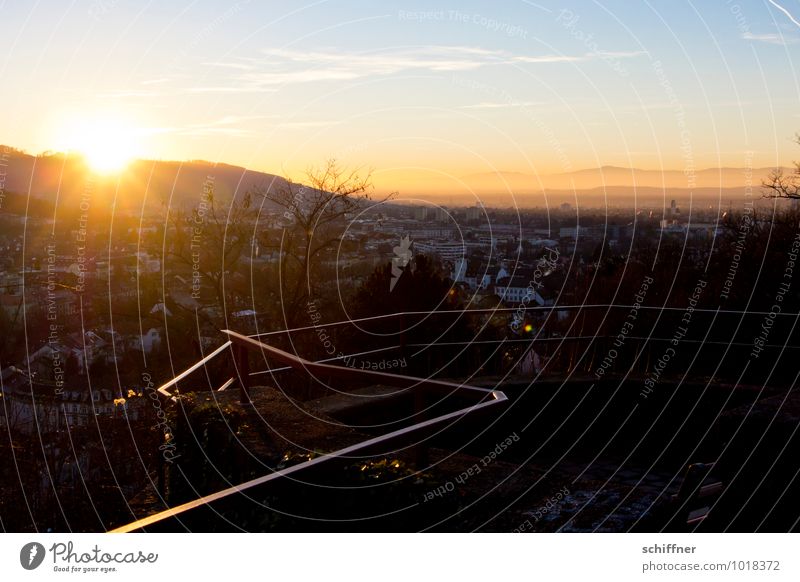 residual rays Landscape Sun Sunrise Sunset Sunlight Winter Beautiful weather Hill Small Town Downtown Dark Vantage point Horizon Rhine plain Canton Freiburg