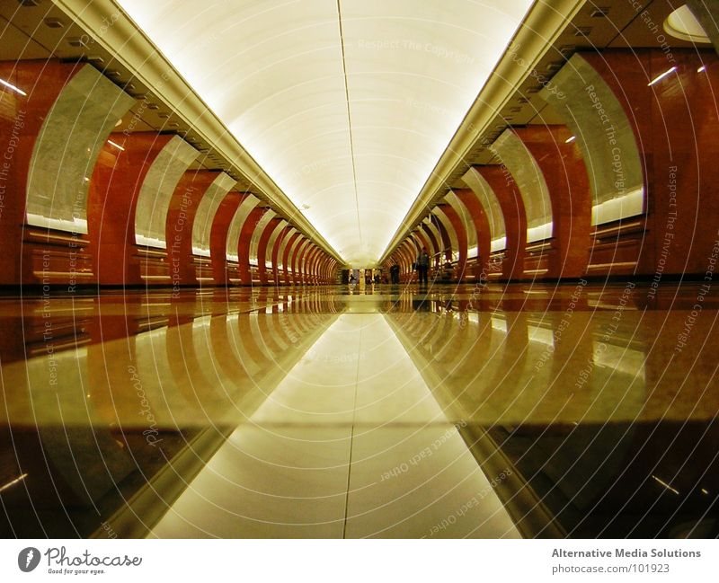 Moscow Metro Underground Tunnel Reflection Symmetry Far-off places Russia