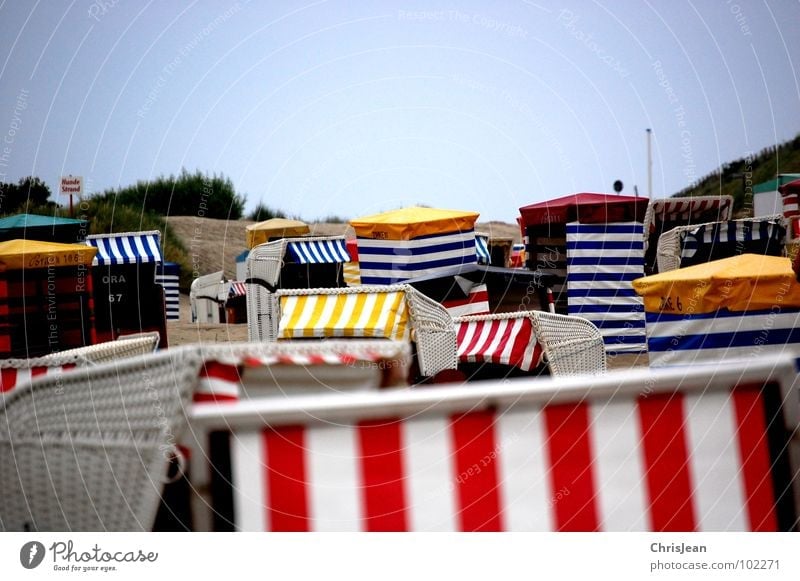 beach tile Beach Beach chair Basket Deserted Ocean Tent Beach tent Borkum Relaxation Zone Loneliness Untouched Vacation & Travel Boredom Summer Coast Colour