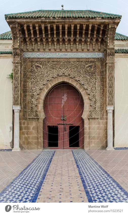 Moulay Ismail Mausoleum Meknes Morocco Africa Tourist Attraction Tomb Religion and faith Moulay Ismail's Mausoleum Decoration Ornate Colour photo Exterior shot