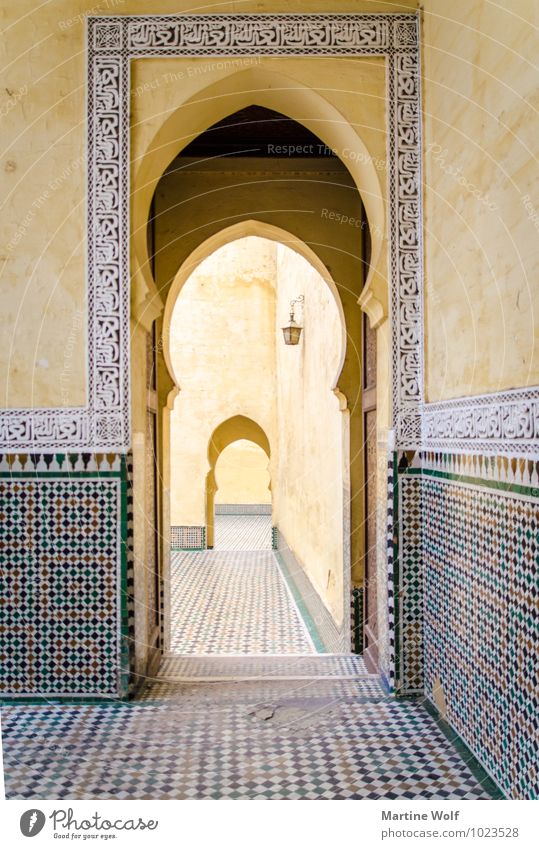 Moulay Ismail Mausoleum 2 Meknes Morocco Africa Tourist Attraction Tomb Vacation & Travel Moulay Ismail's Mausoleum Repeating Way out Archway Door Colour photo