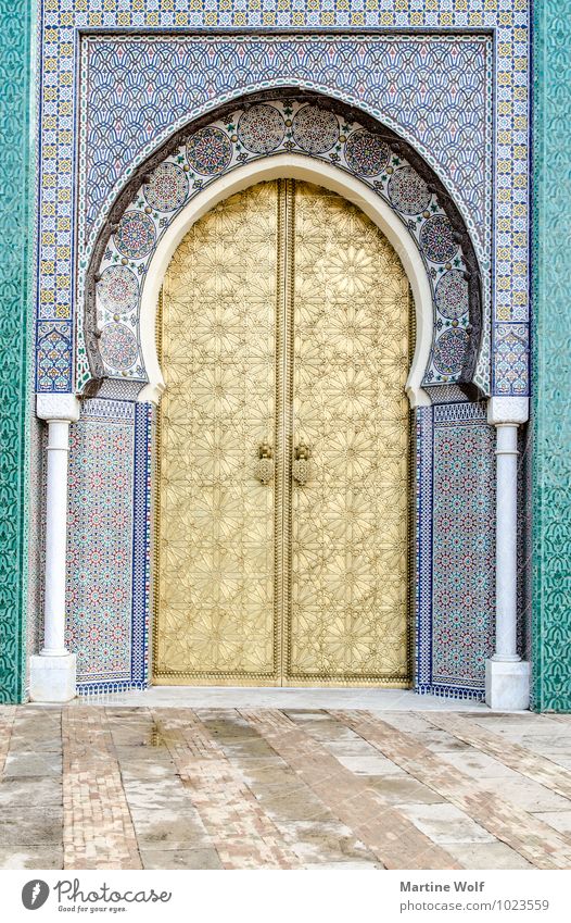 the door to the king Fez Morocco Africa Door Tourist Attraction Palace Vacation & Travel Dar El Makhzen Palais Royal Respect Gate Gold Colour photo