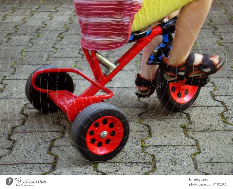 Watch The Children Play Playing Tricycle Driving Red Tread Sandal Stand Kick about Pants Shirt Yellow Footwear Summer Success bycicle Seating Sit Wheel