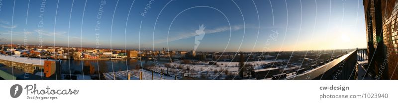 the city Sky Cloudless sky Sunlight Winter Beautiful weather Berlin Adlershof Town Capital city Downtown Skyline Industrial plant Factory Ruin Tower