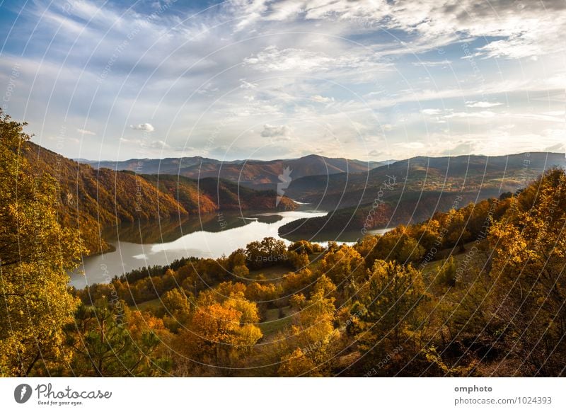 Picturesque autunm landscape with lake in the mountain in soft pastel colors Beautiful Mountain Environment Nature Landscape Plant Sky Horizon Autumn Tree Grass