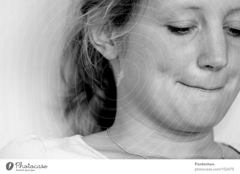 You little pout. Woman Black White T-shirt Sulk Braids Boredom Under Chin Wall (building) Feminine Portrait photograph Pout Lips Nostril Cheek