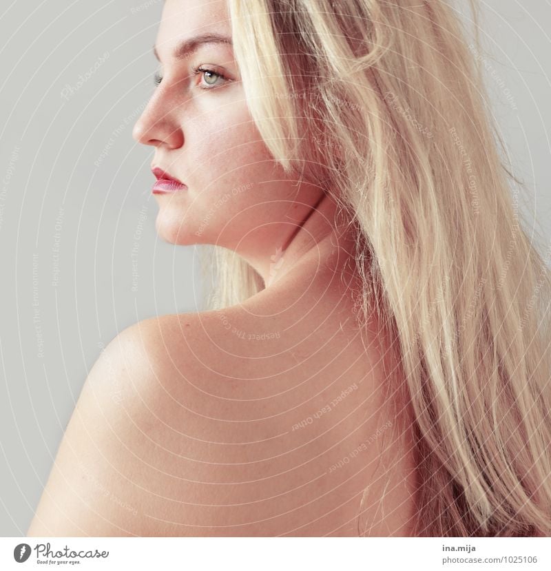 Profile shot of blonde long haired young woman with light eyes Human being Feminine Young woman Youth (Young adults) Woman Adults Skin Face Shoulder