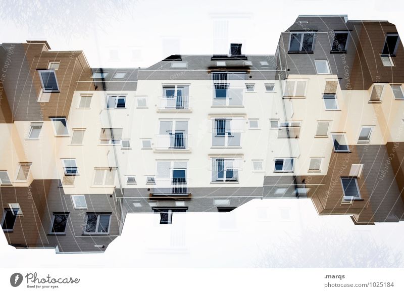 double house Living or residing House (Residential Structure) Facade Window Roof Exceptional Crazy Perspective Surrealism Symmetry Real estate market