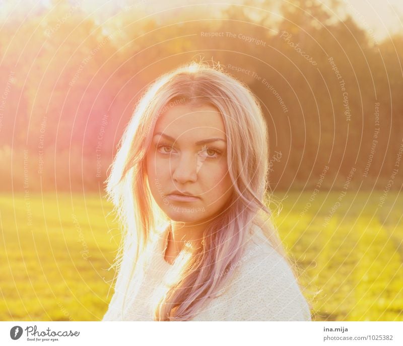 young blonde long haired woman backlit Human being Feminine Young woman Youth (Young adults) Woman Adults 1 18 - 30 years Environment Nature Sun Sunrise Sunset