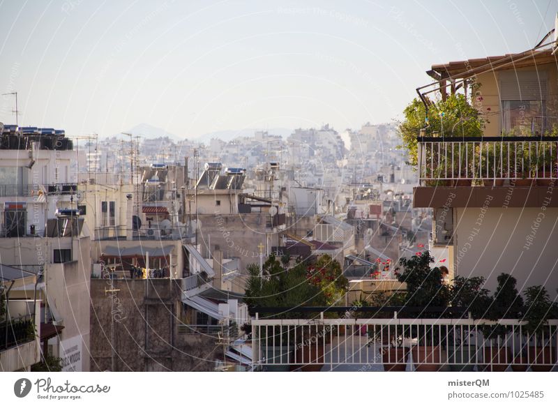 Above the roofs of Athens III Town Capital city Skyline Populated Overpopulated Esthetic Roof Balcony Balcony plant Greece Hideous Many Infinity Concrete