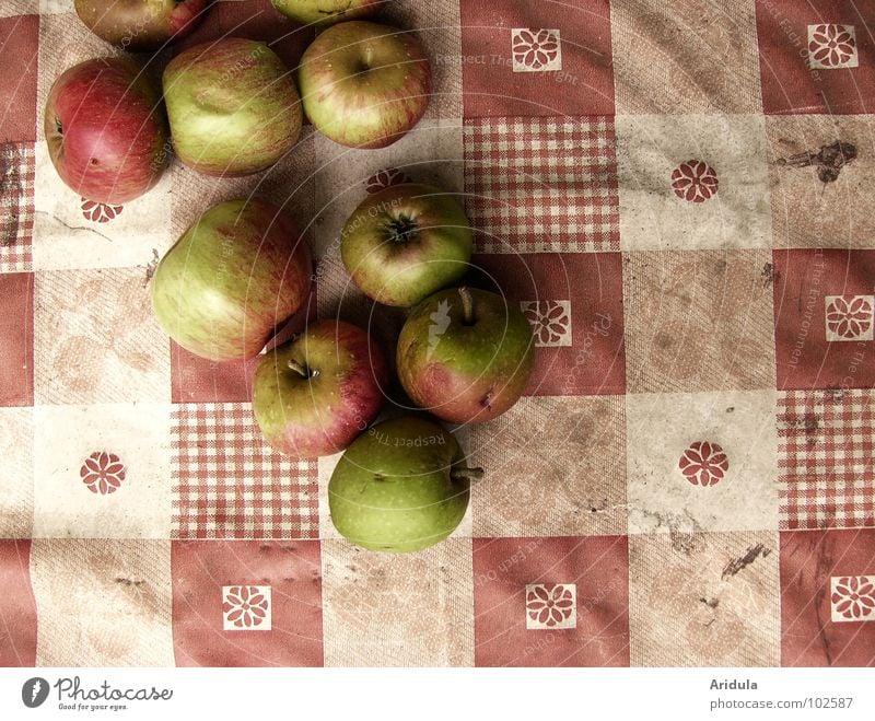 early autumn Table Pattern Square Red White Autumn Healthy Green Delicious Fruit Transience Apple Blanket Dirty Harvest Nutrition Windfall To fall Checkered
