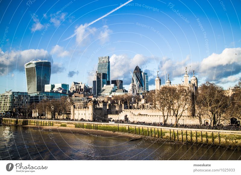 London Town Capital city Modern Tower of London High-rise Themse Colour photo Exterior shot Copy Space top Copy Space bottom Day Deep depth of field Long shot