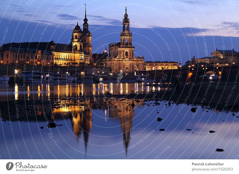 Dresden at the blue hour Architecture Environment Water River bank Saxony Germany Europe Capital city Downtown Church Manmade structures Tourist Attraction
