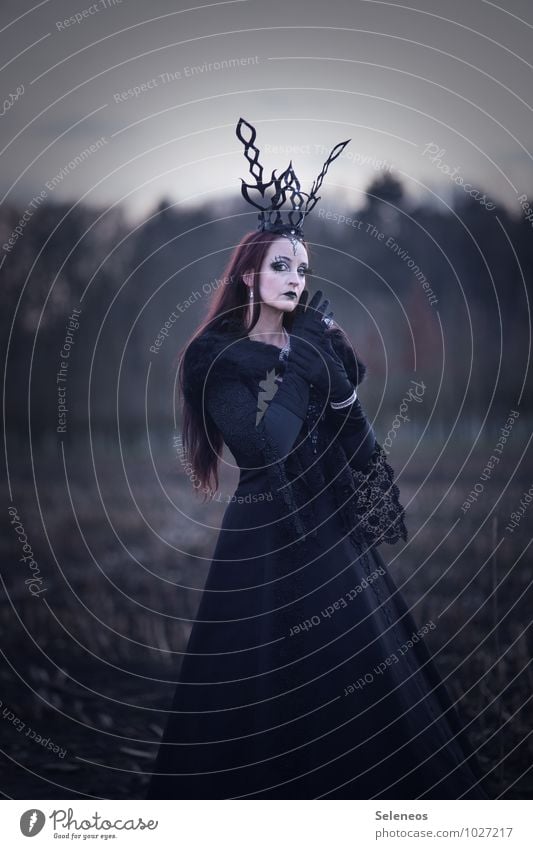 . Carnival Hallowe'en Human being Feminine 1 Autumn Field Dress Red-haired Long-haired Dark Gothic style Victorian style Lace Black Colour photo Subdued colour
