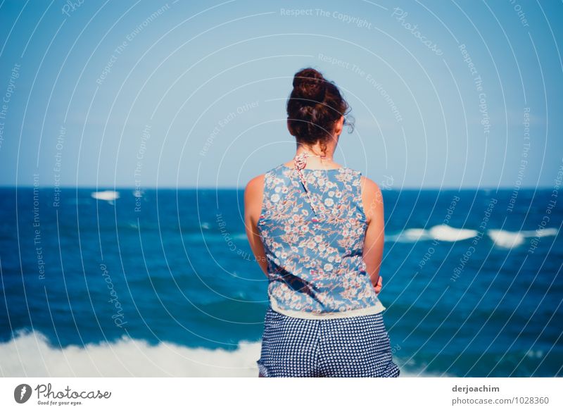 Girl stands at the ocean and watches the waves. , Thoughts deeper than the Ocean Feminine Young woman Youth (Young adults) 1 Human being 18 - 30 years Adults