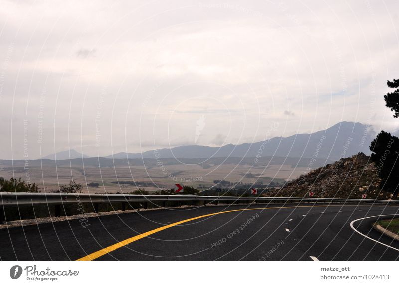 South curve in South Africa Landscape Sky Bad weather Rain Transport Traffic infrastructure Road traffic Street Country road Tilt Curve Driving Dark