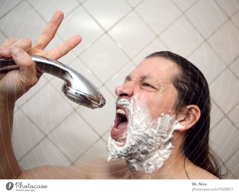 the voice of austria Skin Bathroom Masculine Man Adults Head Face Fingers Long-haired Designer stubble Beard Personal hygiene Shower head Shave Shaving cream