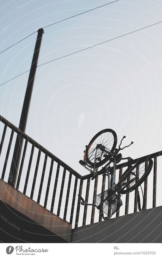 wheel upside down Environment Sky Cloudless sky Beautiful weather Transport Means of transport Traffic infrastructure Cycling Lanes & trails Bridge Bicycle