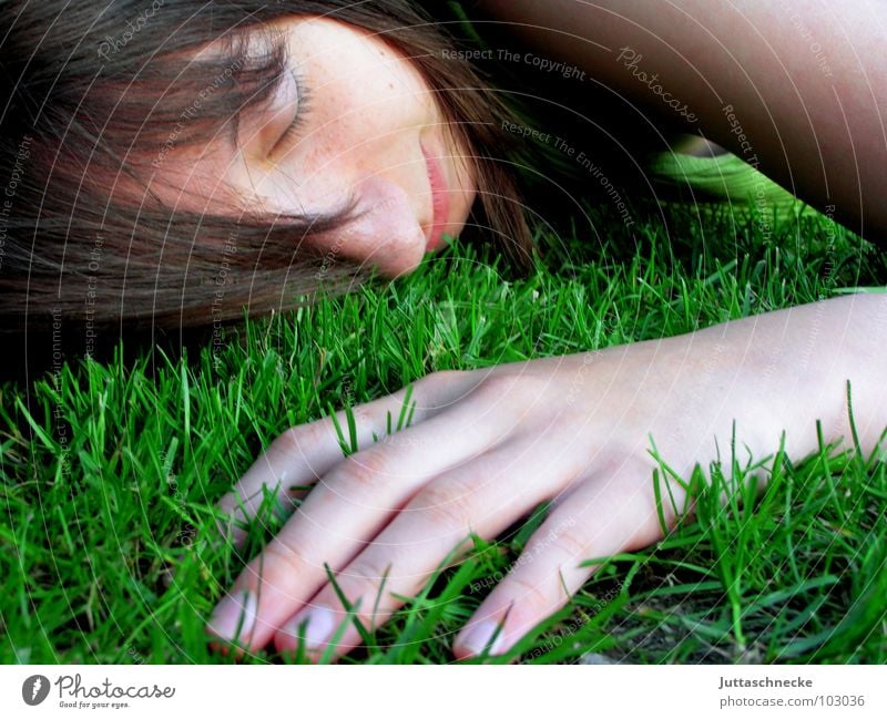The best resting place Break Resting place Youth (Young adults) Grass Fatigue Exhaustion Sleep Completed Hand Lie Portrait photograph Closed eyes Fingers