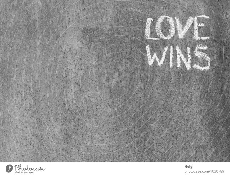 Love wins... Wall (barrier) Wall (building) Metal Characters Communicate Write Exceptional Simple Uniqueness Gray White Emotions Wisdom Experience Creativity