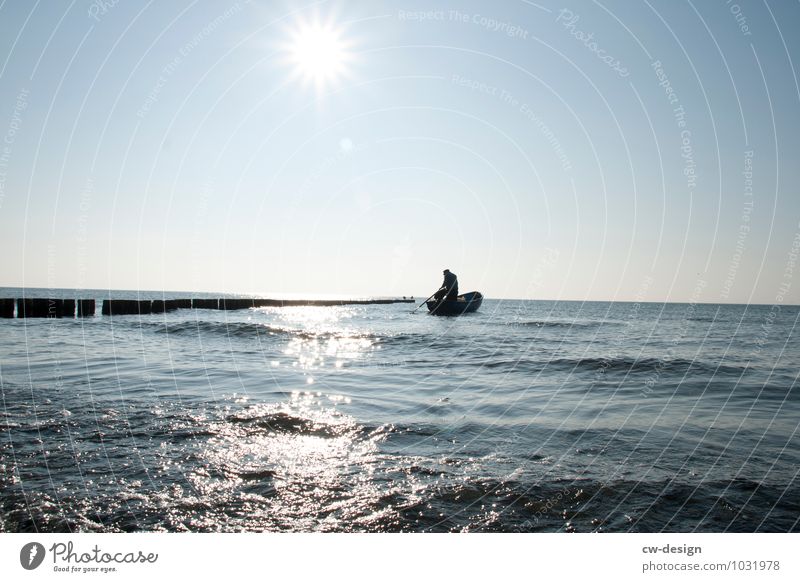 The fisherman and his sea Fisherman boat Rowboat Lake Ocean Water Waves Man masculine Nature Summer Relaxation Horizon Sky Angler Catch River Sports