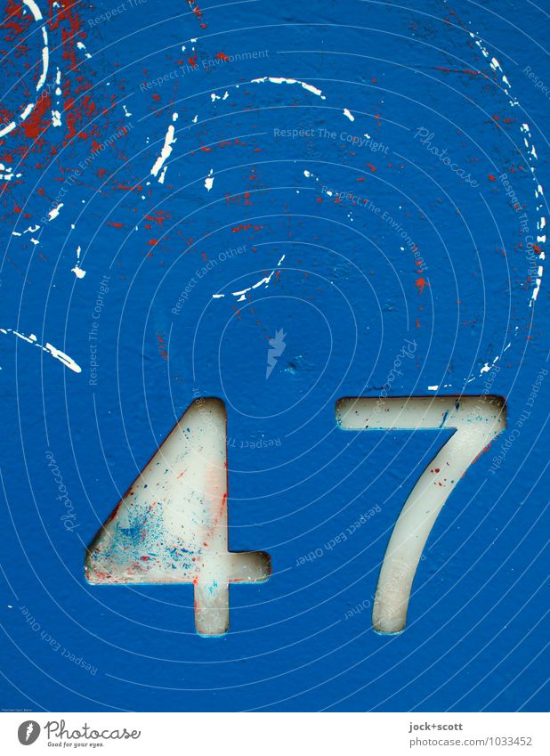 47 formed from metal Typography Decoration Metal Digits and numbers Signs and labeling Graffiti Simple Retro Blue Precision Quality Low-cut Ravages of time