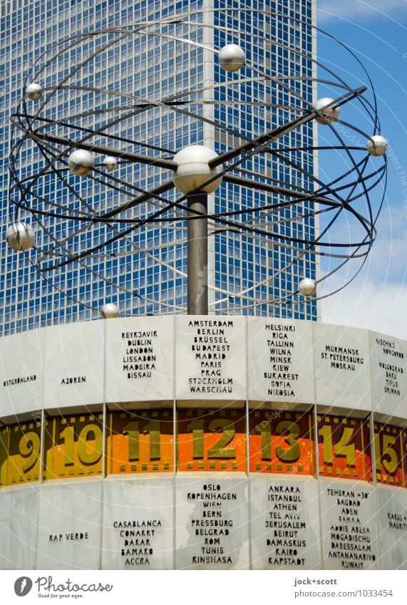 Time for retro on the world time clock Design Sightseeing Typography World time clock GDR Downtown Berlin High-rise Glas facade Alexanderplatz