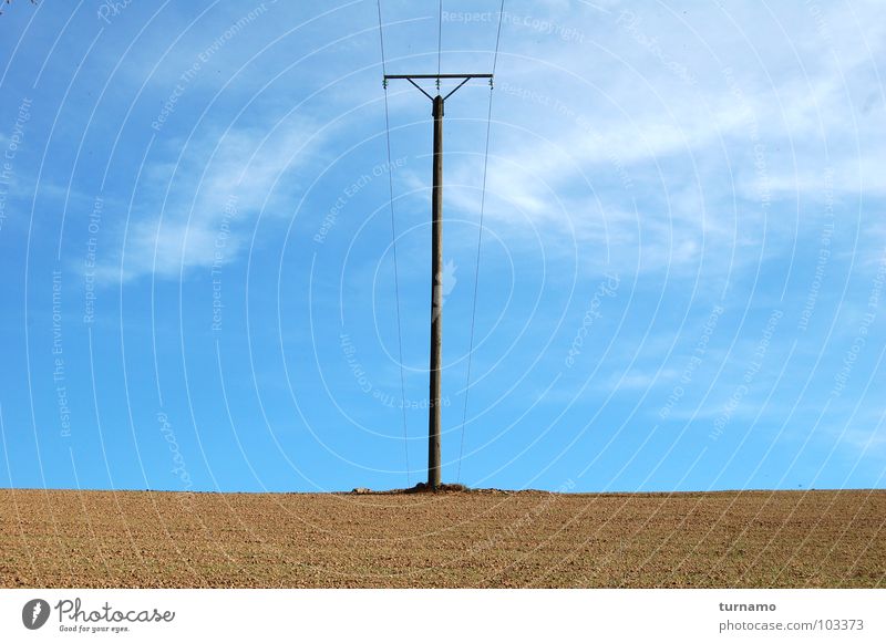 The power pole Blue Sky Electricity pylon Loneliness Large Self-confident Symmetry Telegraph pole Land Feature Brown Earth Outback Industry Landscape