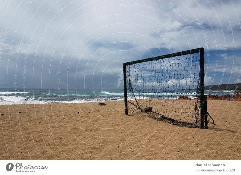 half-time break Soccer Goal Beach Ocean Horizon Vacation & Travel Clouds Background picture Empty Loneliness Corsica France Waves White Joy Sports Playing Sky