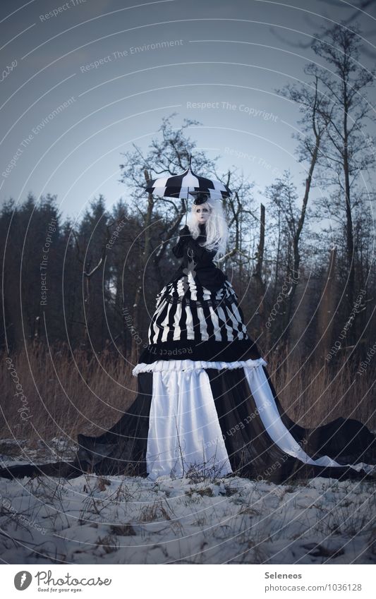 one day, there was snow Carnival Hallowe'en Human being Feminine Woman Adults 1 Subculture Rockabilly Environment Nature Cloudless sky Winter Ice Frost Snow