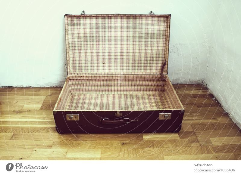 journey through time Far-off places Moving (to change residence) Vacation & Travel Old Brown Past Transience Change Empty Retro Colours Pattern Suitcase